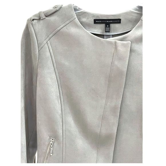 White House Black Market Women's Gray Faux-Suede Moto Jacket Size Medium - Picture 3 of 13